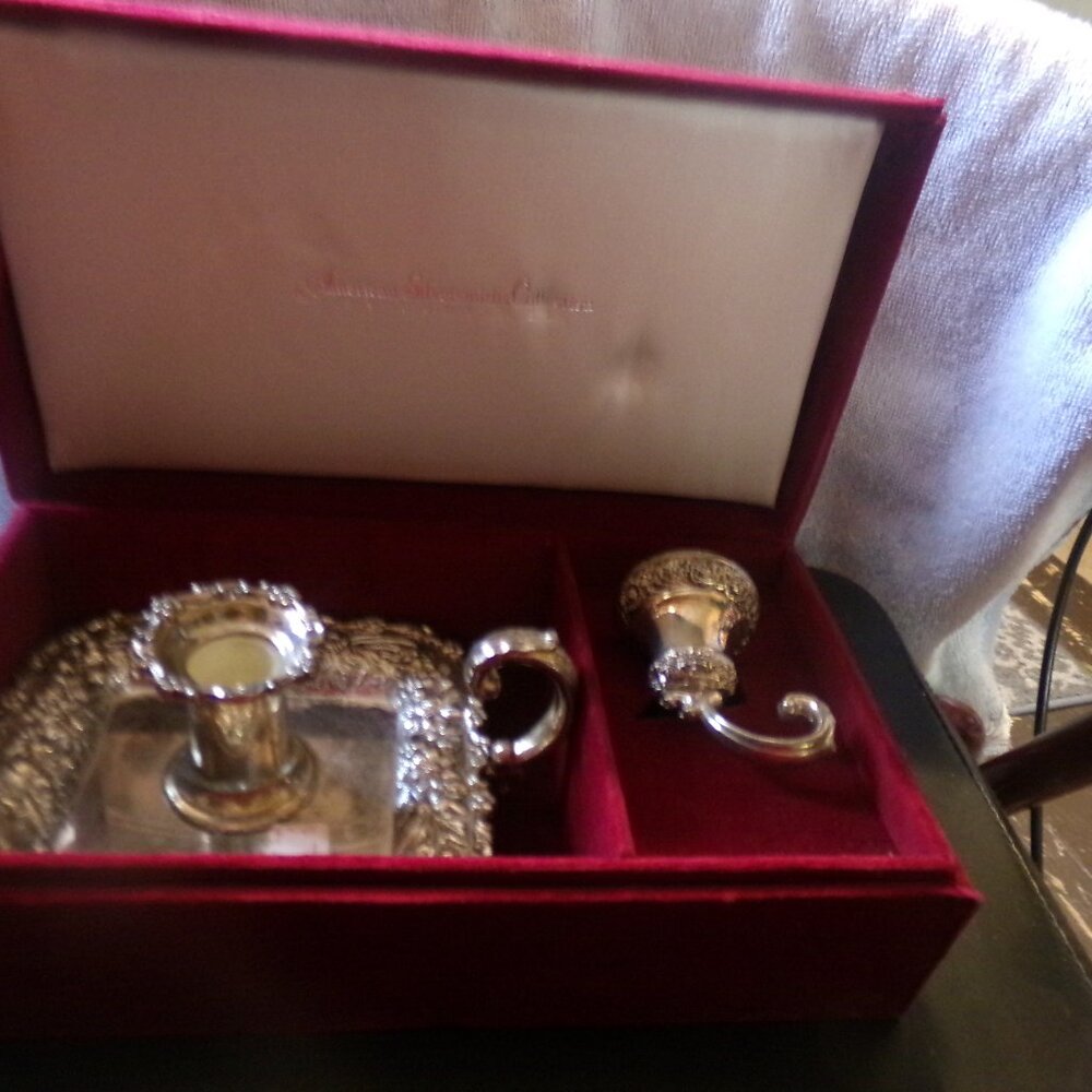 reproduction . tiffany silver candle stick holder & sniffer. by Godinger